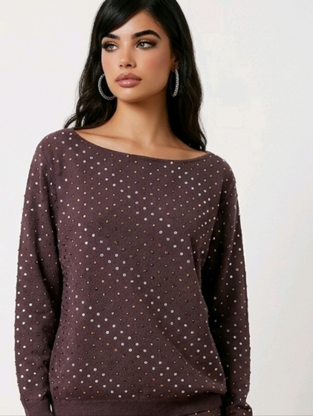 Belldini Black Rhinestone Embellished Sweater 1X Sparkly Dressy Plus Size Glam